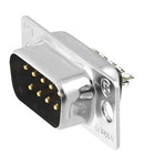 D CONNECTOR/9 position, male, 2 rows, 1 (3) shell size, gold plating, phosphor bronze material. ROHS compliant. 