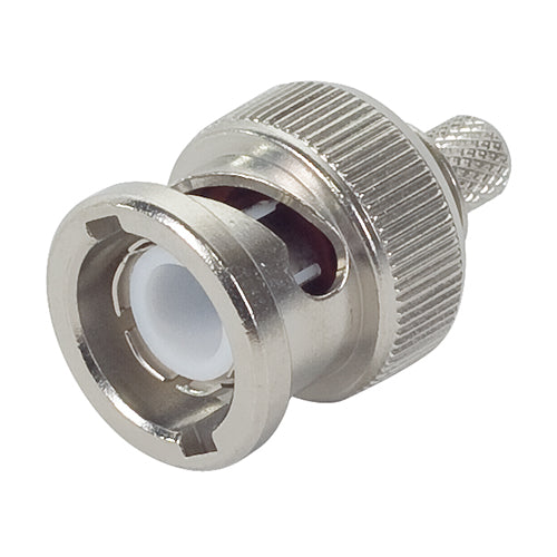 BNC CONNECTOR/Male, dual crimp, 50 Ohms, 4 GHz, straight. For use with RG-55, RG-55A, RG-55B, RG-223. ROHS compliant.