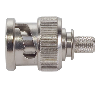 BNC CONNECTOR/Male, crimp, 50 Ohms, 4 GHz, straight. For use with RG-142, RG-142A, RG-142B, RG-400. ROHS compliant.