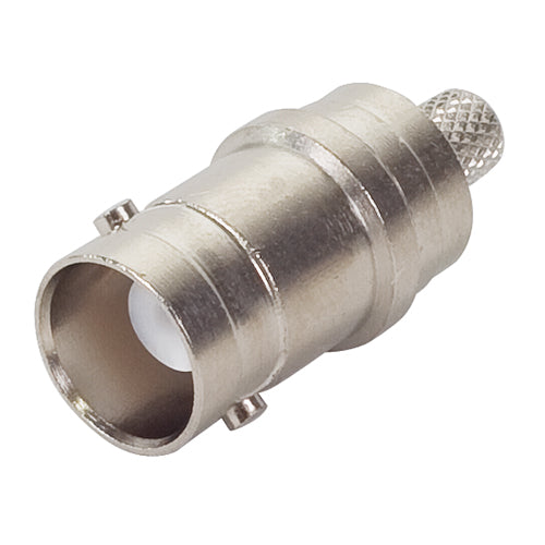 BNC CONNECTOR/Female, dual crimp, jack, 50 Ohms, 4 GHz, straight. For use with RG-59, RG-62.