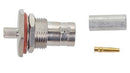 BNC CONNECTOR/Female, Bulkhead, 50 Ohms, 4 GHz, crimp, straight. For use with RG-142, RG-142A, RG142B. ROHS compliant.