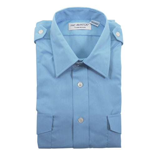 MENS AVIATOR STYLE SHIRT/short sleeve/blue/size 18