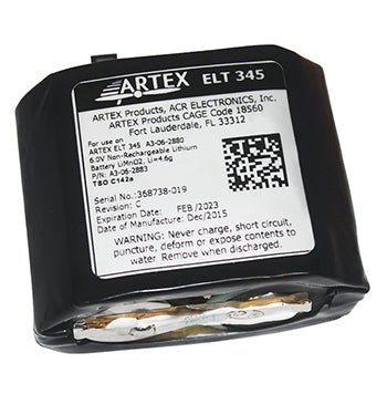REPLACEMENT ELT BATTERY KIT/ 6 year Lithium, for use with ELT 345, includes O-ring, 4ea screws, A3-06-2883 battery pack, install instructions, labels for battery pack and expiration date, foam.  