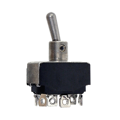TOGGLE SWITCH/SP3T (single pole triple throw), MIL-S-83731 with lever seal, screw terminals, 18 amps at 28VDC, 2 Pole base, Momentary ON-ON-Momentary ON circuitry.