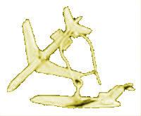 AVIATION EARRINGS/Boeing 727, 3D, pierced wire only, gold plated, longest dimension 1-5/64 
