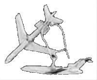 AVIATION EARRINGS/Boeing 727, 3D, pierced wire only, silver plated, longest dimension 1-5/64