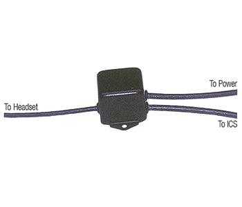 HI to LOW IMPEDANCE ADAPTER/Mates civilian headset (amp'd mic and 300 ohm earphones in parallel) to military ICS (5 ohm dynamic mic input and 10 ohm phones output), under panel type, 11 inch cables to ISC, headset and aircraft power