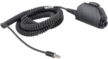 SWITCH and CABLE ASSEMBLY/Black case with large clothing clip, TJT-120 jack, momentary lock mic interrupt slide switch, 10' coil cable with U-174 type plug. Mic hi to pin 1. 