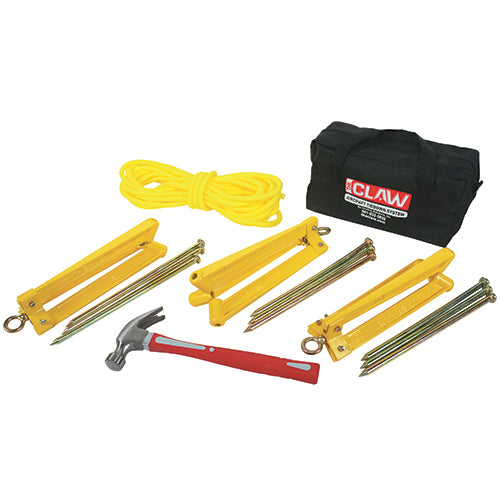 AIRCRAFT ANCHORING SYSTEM/Includes: Carry bag, 3 ea anchors, 9 ea  spikes, 1 ea fiberglass shaft hammer, 30' polyester rope. 