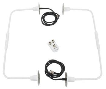 VOR/LOC BALANCED LOOP ANTENNA/TOWEL BAR TYPE, BNC Male Connector, 4 Hole Mount on each side (X2), & a White Polyurethane Finish. ( Mandatory Installation- Cable leads must be connected to phasing coupler as shown.) 
