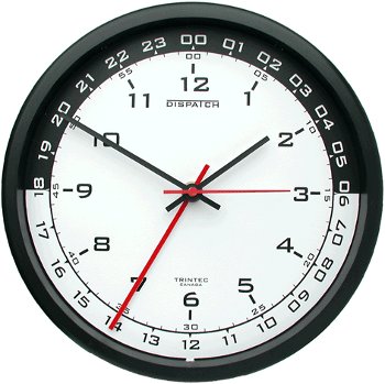 24 HOUR CLOCK/10, White face with black 