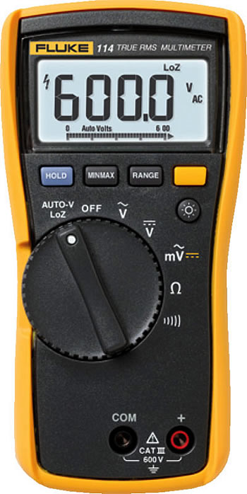 DIGITAL MULTIMETER/Includes Calibration. CAT III 600 V safety rating, AutoVolt automatic ac/dc voltage selection, low input impedance, LED backlit display.