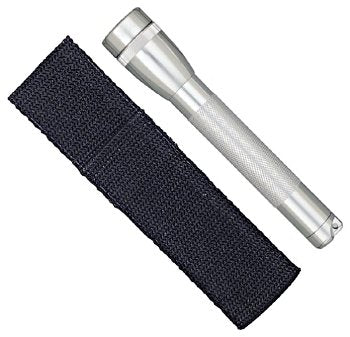MINI MAG-LITE HOLSTER COMBO PACK/Silver, includes: flashlight, polypropylene belt holster and 2 ea AA alkaline batteries.