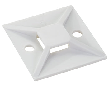 CABLE TIE MOUNT/Adhesive bases. White, .18 max tie width, 1.12 length/width, .18 hole diameter. For use with 18 lb-30 lb cable ties.