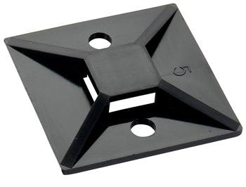 CABLE TIE MOUNT/Adhesive bases. .35 max tie width, 1.49 length/width, .19 hole diameter. For use with 18 lb-30 lb cable ties.