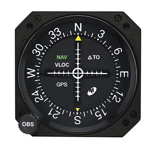 COURSE DEVIATION INDICATOR/3, Lighted, Glideslope and course datum.  LED annunciations for NAV, GPS, VLOC and To/From indication. True Omni Bearing Selector (OBS) course resolver output. Compatible with WAAS GPS receivers