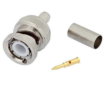 CONNECTOR/BNC male, 50 ohm, crimp/solder attachment for RG55, RG141, RG142, RG223, RG400