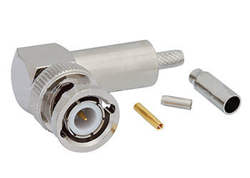 CONNECTOR/BNC male, 50 ohm, right angle, crimp/solder attachment for RG174, RG316, RG188 
