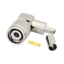 CONNECTOR/TNC male, right angle, crimp/solder attachment For RG55, RG141, RG142, RG223, RG400. 