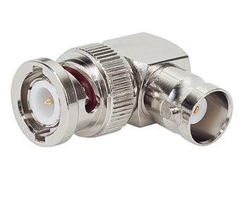 CONNECTOR/BNC, male, right angle, for use with RG-58, RG-141, RG-142, RG-303, RG-400 cables.