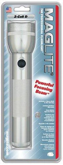 MAG-LITE FLASHLIGHT HANG PACK/Silver, 2 D-cell batteries, equipped with two gas lamps.