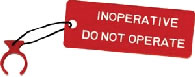 CIRCUIT BREAKER SAFETY LOCK/Inoperative, Do Not Operate, red.