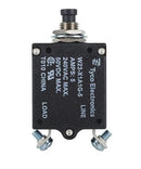 W23X1A1G-5 CIRCUIT BREAKER/5 AMP, AC: 240V, DC: 50V, 50 VDC, panel mount, 1 pole, push button actuator, black, screw termination. Height: 35.15 mm Length: 40.64 mm Width: 17.53 mm